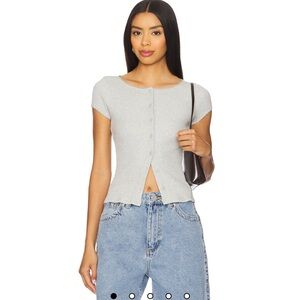 Free People Light Gray Button-Up Top